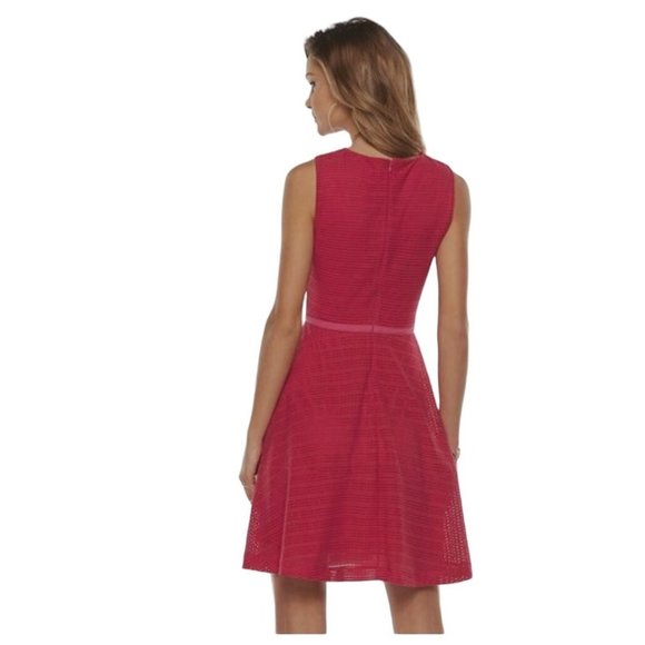 Size 12 FUCHSIA POINTELLE FIT & FLARE DRESS Spring Summer Wedding Party Church - Picture 2 of 5